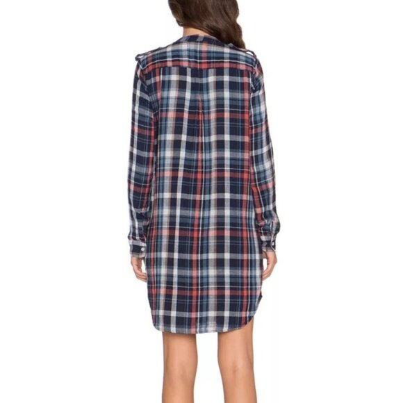 Velvet By Graham & Spencer Size S Blue Red Gabrielle Plaid Tunic Shirt Dress - Picture 2 of 16